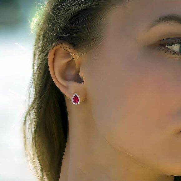 Women's Teardrop Mall Dainty Birthstone Cubic Zirconia Red Elegant Earring - Picture 3 of 6